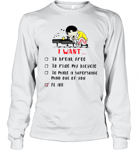 Freddie Mercury Play Piano I Want To Break Free To Ride My Bicycle To Make A Supersonic Man Out Of You T-Shirt Long Sleeved T-shirt 