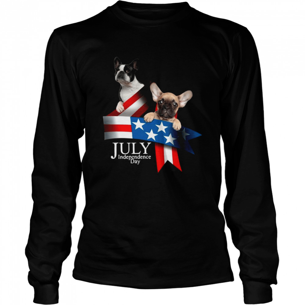 French Bulldog 4 Of July Independence Day American Flag Long Sleeved T-shirt