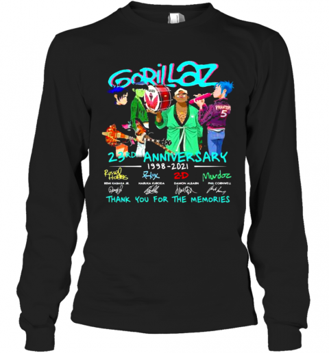 Gorillaz 23Rd Anniversary 1998 2021 Thank You For The Memories Signature T-Shirt Long Sleeved T-shirt 