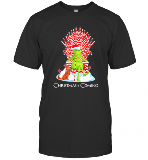 Grinch And Dog Is Coming Candy Cane Throne Xmas T-Shirt Classic Men's T-shirt