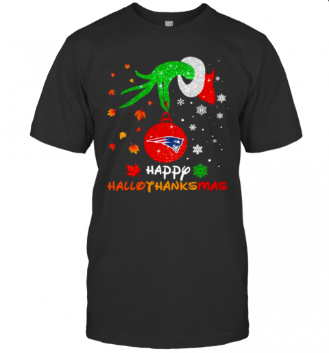Grinch New England Patriots Head Happy Hallothanksmas T-Shirt