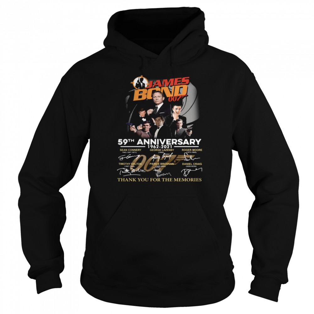 James Bond 007 59th anniversary 1962-2021 thank you for the memories signatures Unisex Hoodie