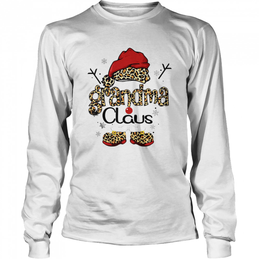 Leopard Grandma Claus Ugly Christmas Long Sleeved T-shirt