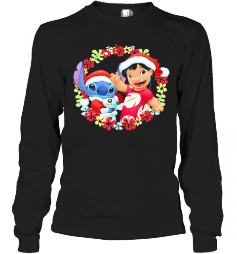 Lilo And Stitch Wear Pajama Santa Claus Merry Christmas T-Shirt Long Sleeved T-shirt 