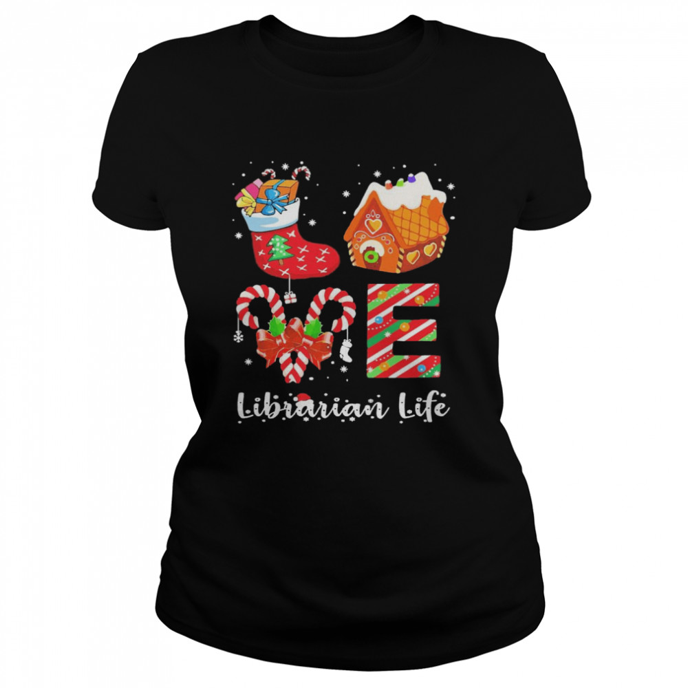 Love Socks House Librarian Life Merry Christmas Classic Women's T-shirt