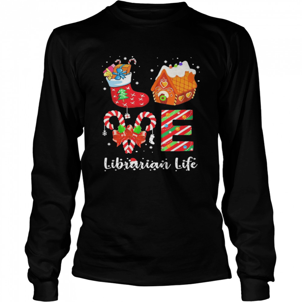 Love Socks House Librarian Life Merry Christmas Long Sleeved T-shirt
