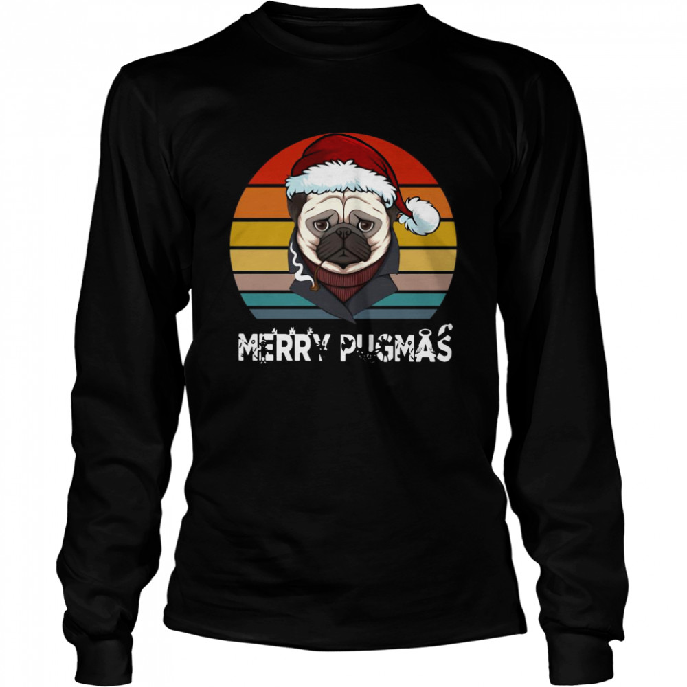 Merry Pugmas Funny Pug Christmas Style Vintage Long Sleeved T-shirt