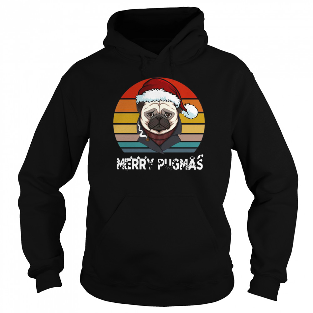 Merry Pugmas Funny Pug Christmas Style Vintage Unisex Hoodie