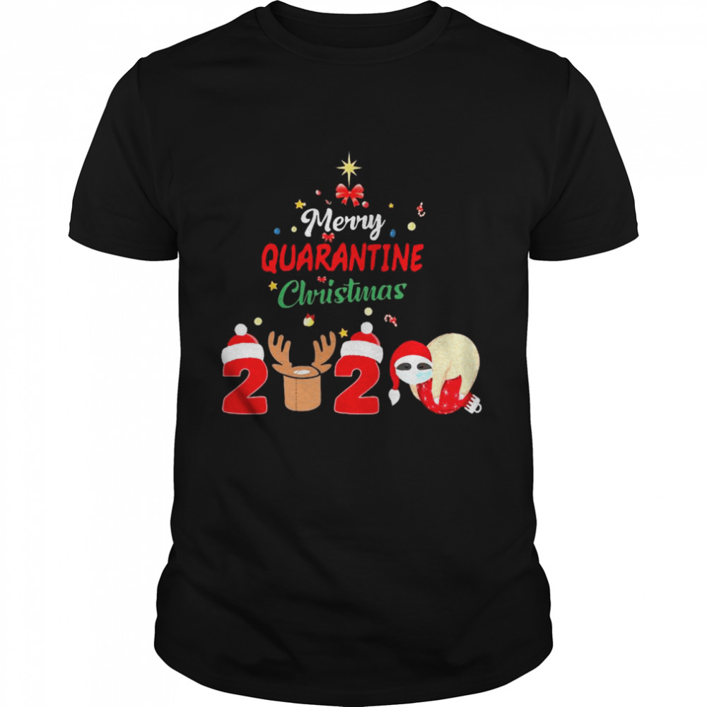 Merry Quarantine Christmas 2020 Sloth Hat Santa Christmas shirt