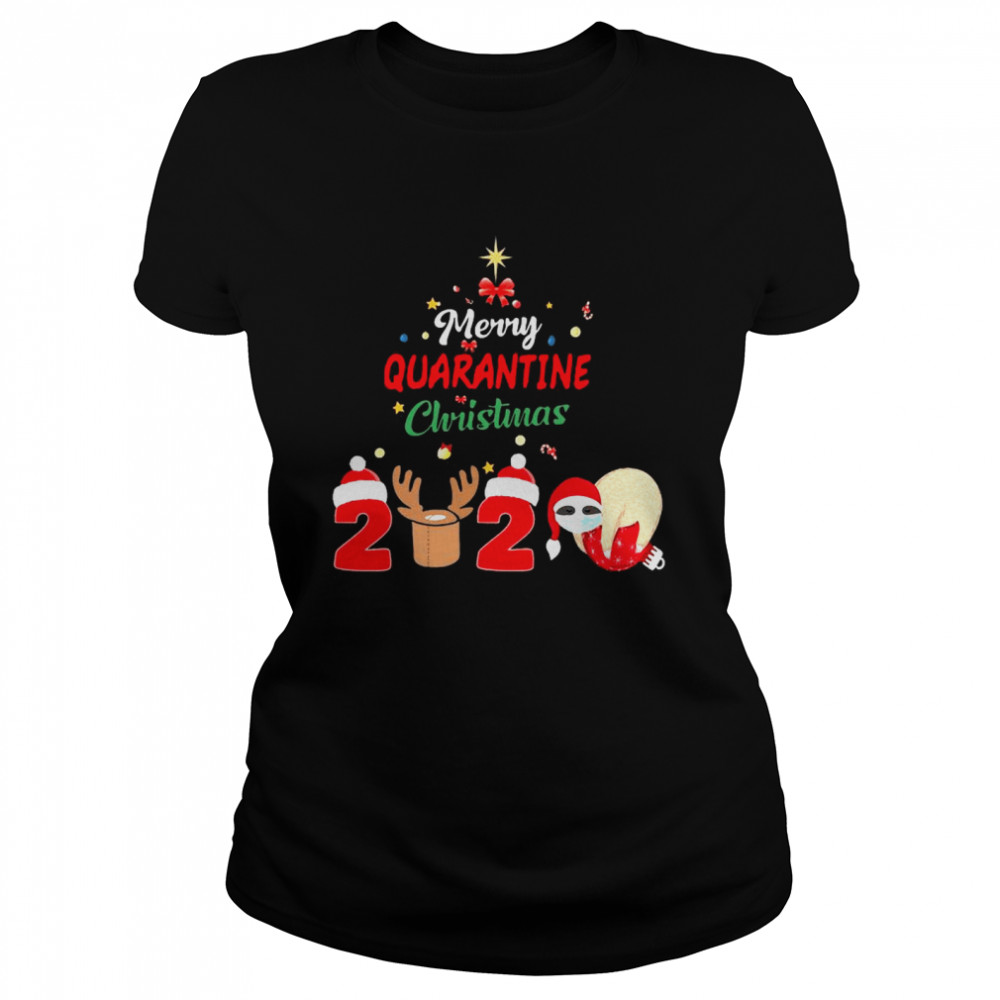 Merry Quarantine Christmas 2020 Sloth Hat Santa Christmas Classic Women's T-shirt