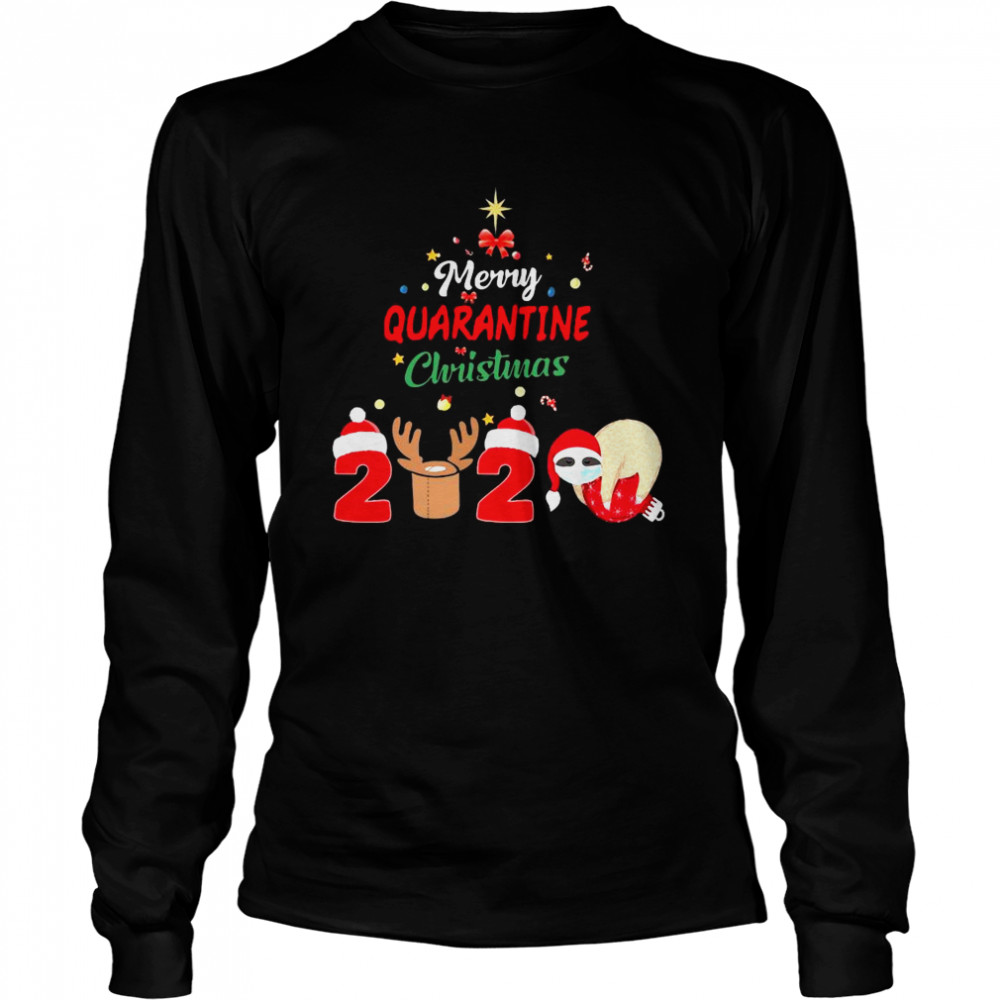 Merry Quarantine Christmas 2020 Sloth Hat Santa Christmas Long Sleeved T-shirt