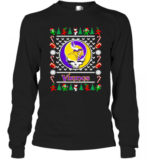 Minnesota Vikings Grateful Dead Ugly Christmas T-Shirt Long Sleeved T-shirt 