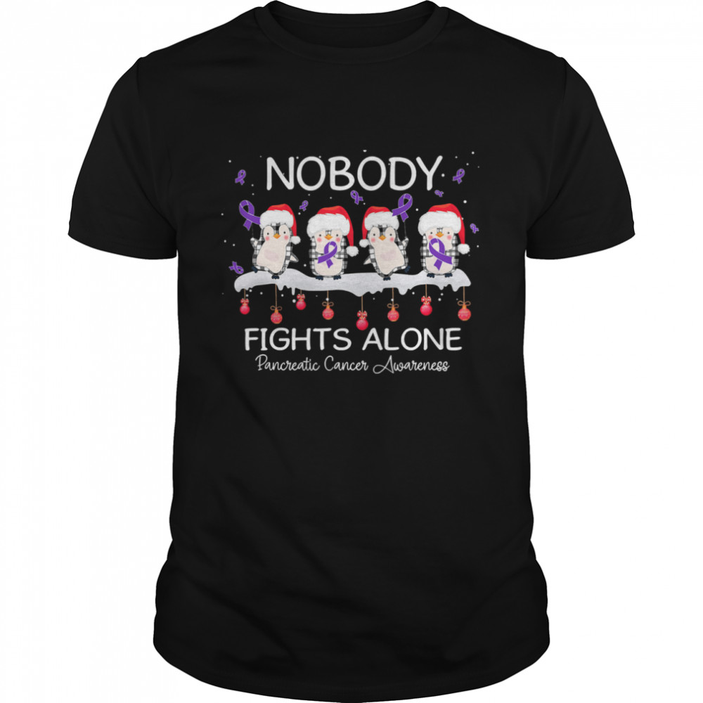 Nobody Fights Alone Pancreatic Cancer Awareness Penguins Xmas shirt