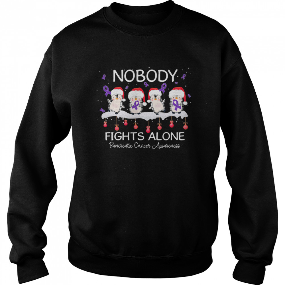 Nobody Fights Alone Pancreatic Cancer Awareness Penguins Xmas Unisex Sweatshirt