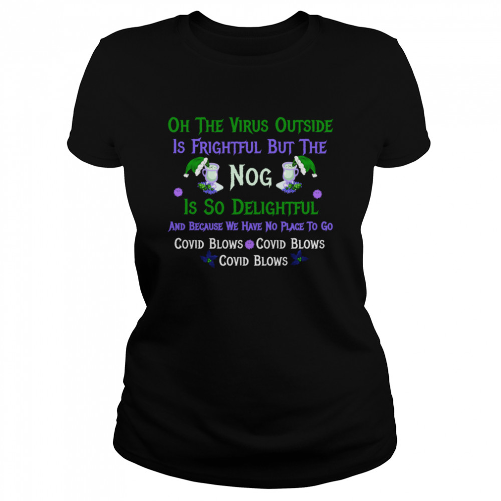 Oh The Virus Outside Is Frightful But The Nog Is So Delightful Corona Christmas Christmas In Quarantine Classic Women's T-shirt