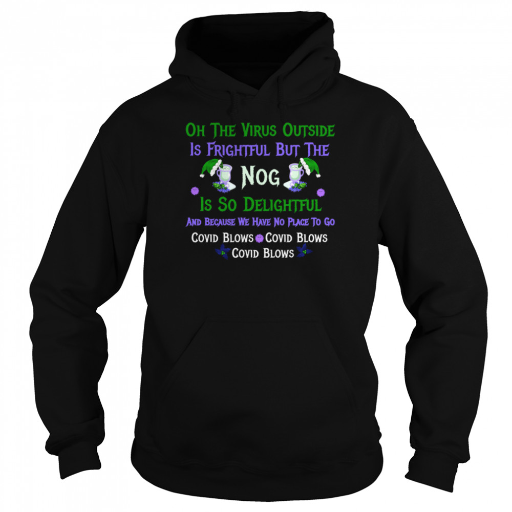 Oh The Virus Outside Is Frightful But The Nog Is So Delightful Corona Christmas Christmas In Quarantine Unisex Hoodie