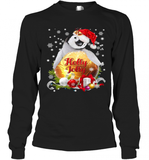 Penguin Santa Holly Jolly Merry Christmas T-Shirt Long Sleeved T-shirt 