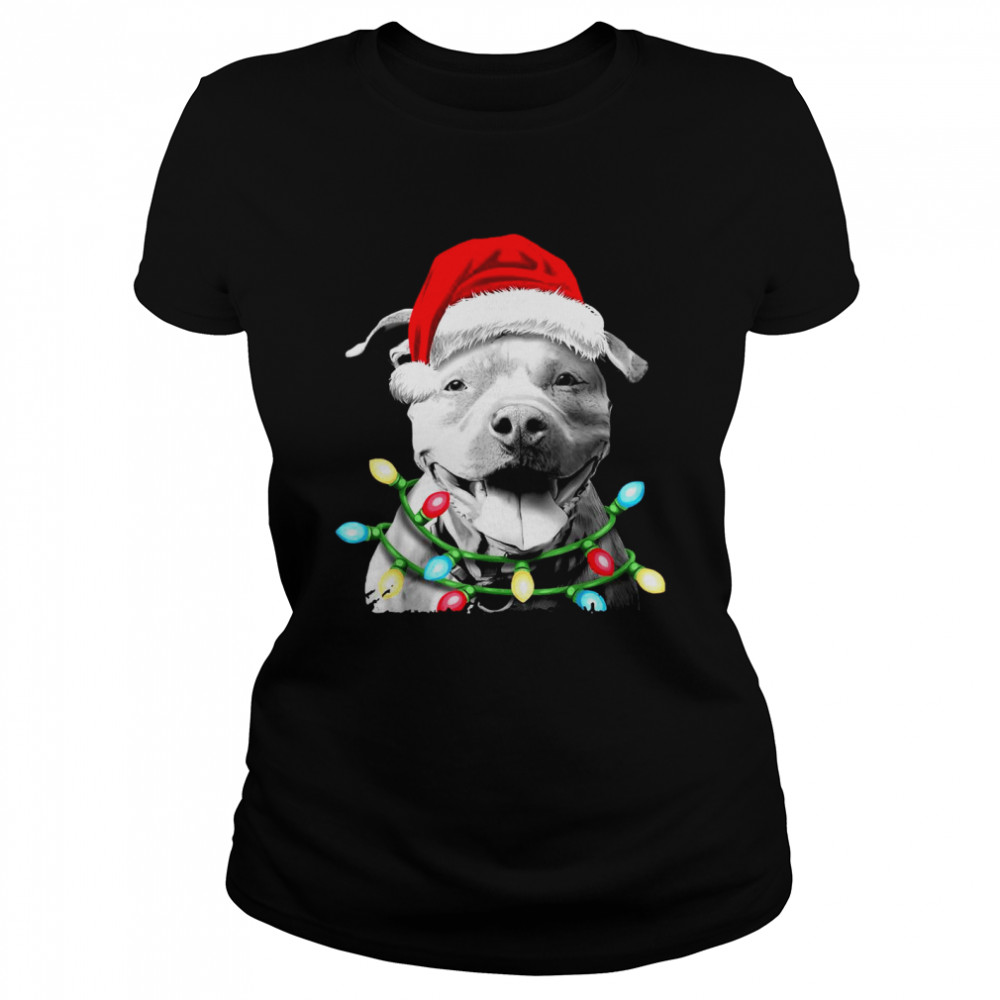 Pitbull Santa Christmas Light Classic Women's T-shirt