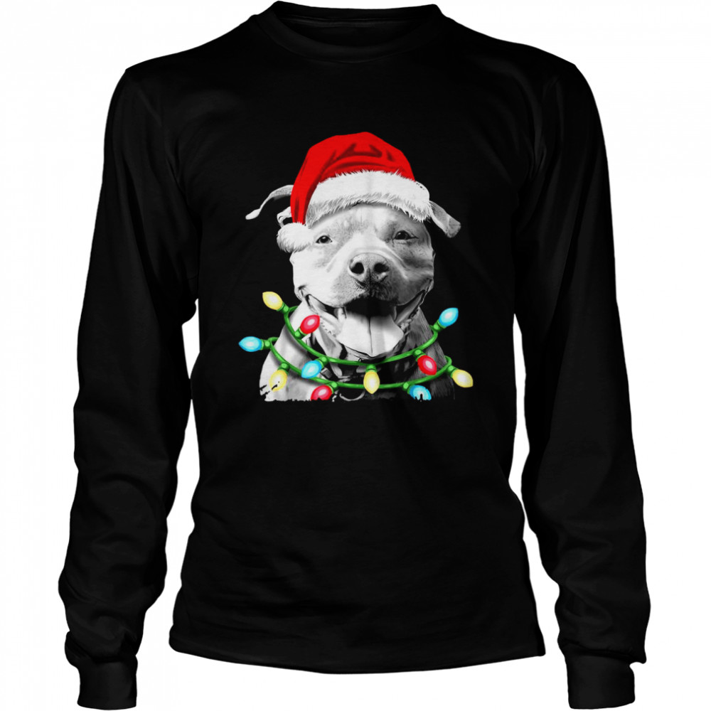 Pitbull Santa Christmas Light Long Sleeved T-shirt