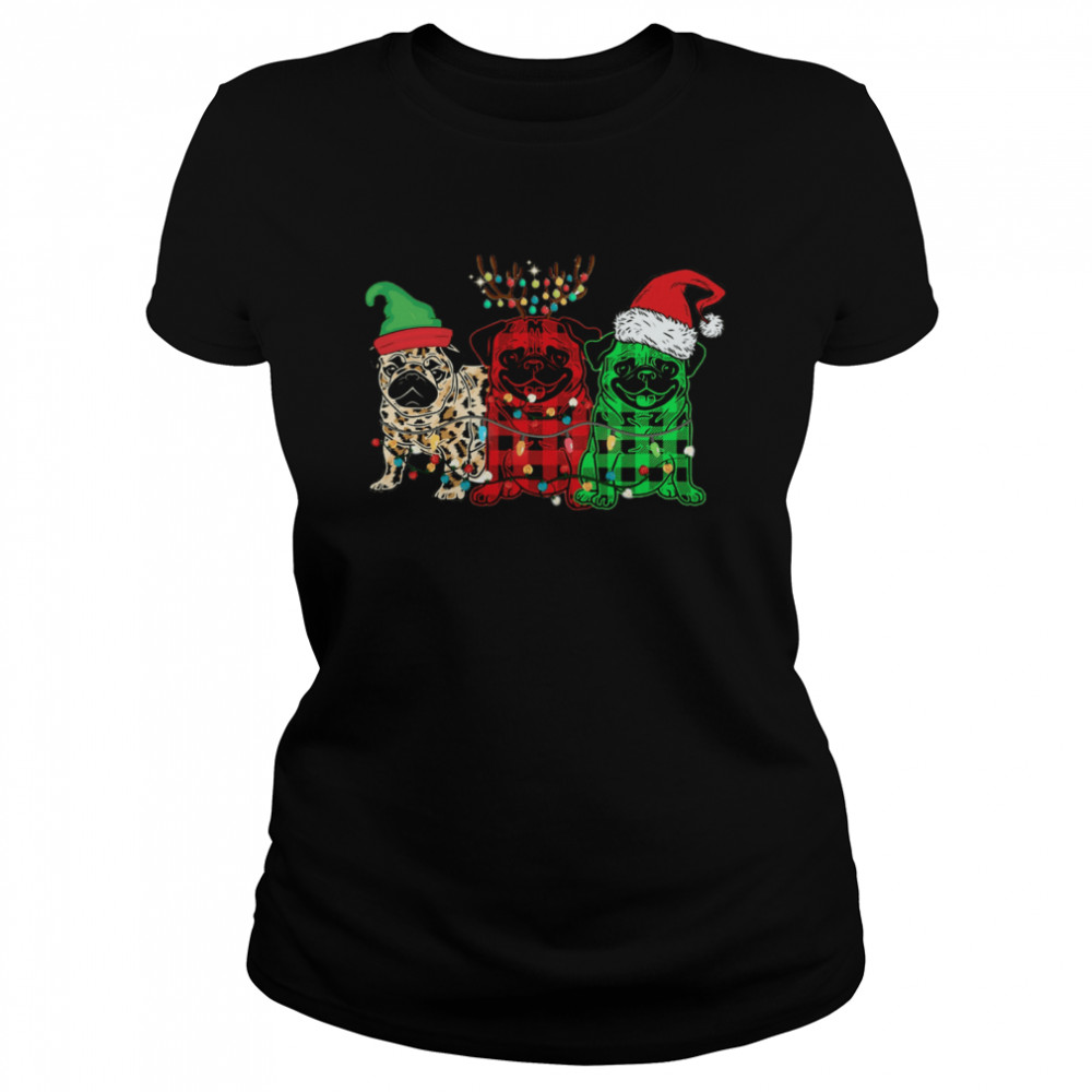 Pug Elf Reindeer Santa Light Merry Christmas Classic Women's T-shirt