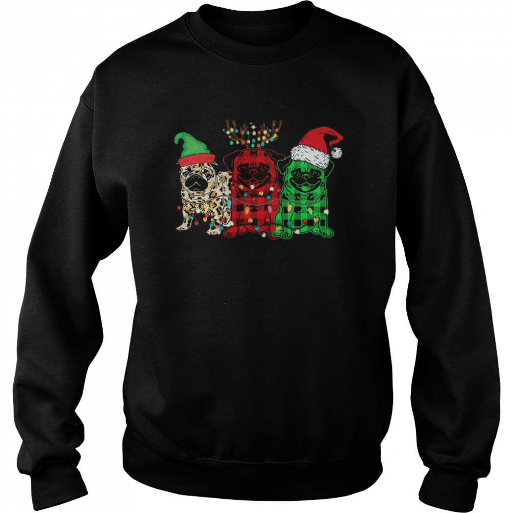 Pug Elf Reindeer Santa Light Merry Christmas Unisex Sweatshirt