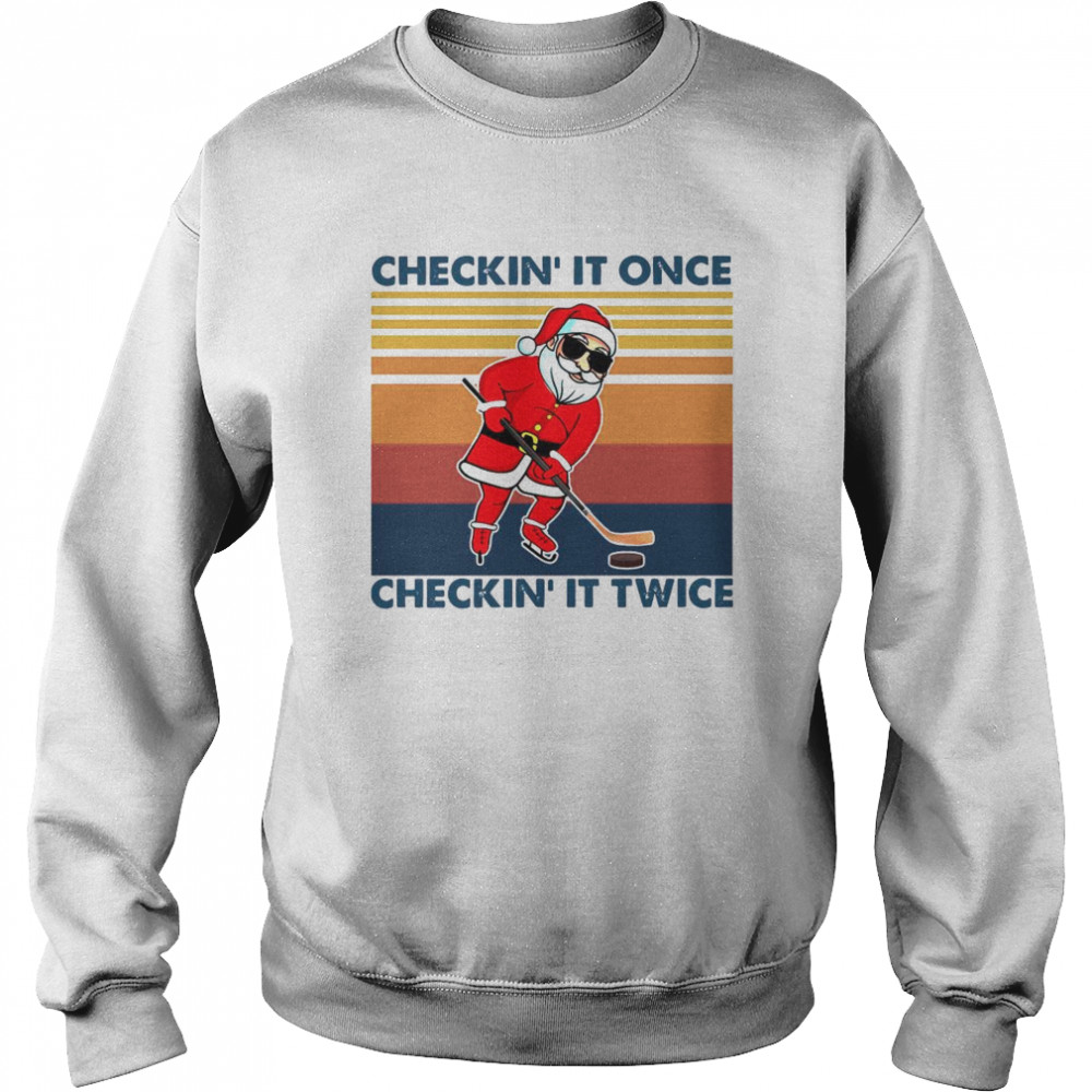 Santa Claus Play Hockey Checking It Once Checking It Twice Vintage Retro Unisex Sweatshirt