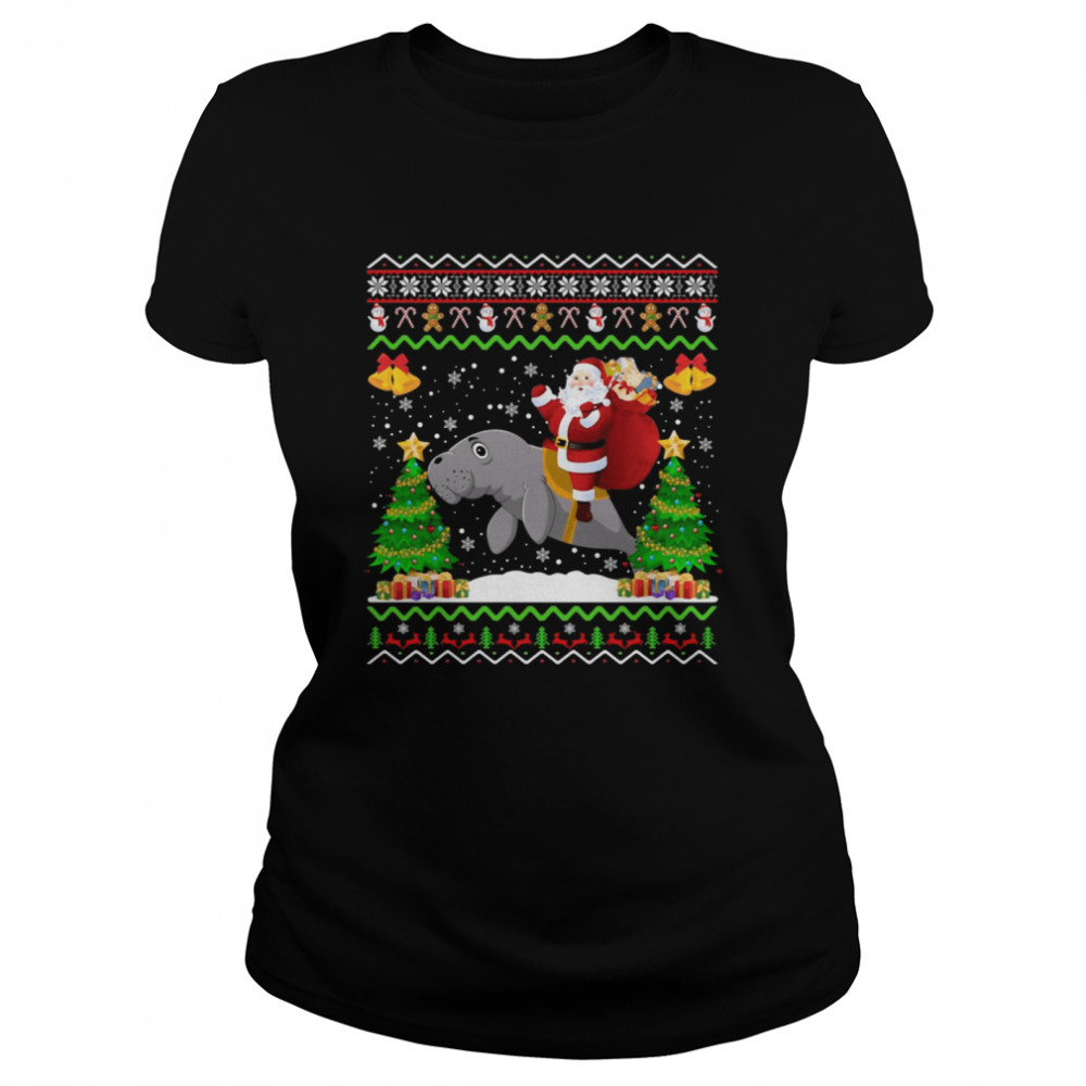 Santa Claus riding manatee Christmas Classic Women's T-shirt