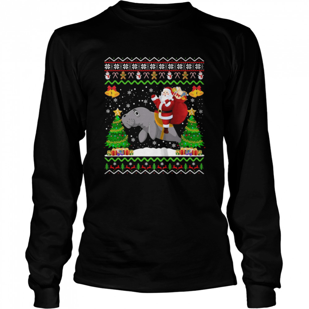 Santa Claus riding manatee Christmas Long Sleeved T-shirt
