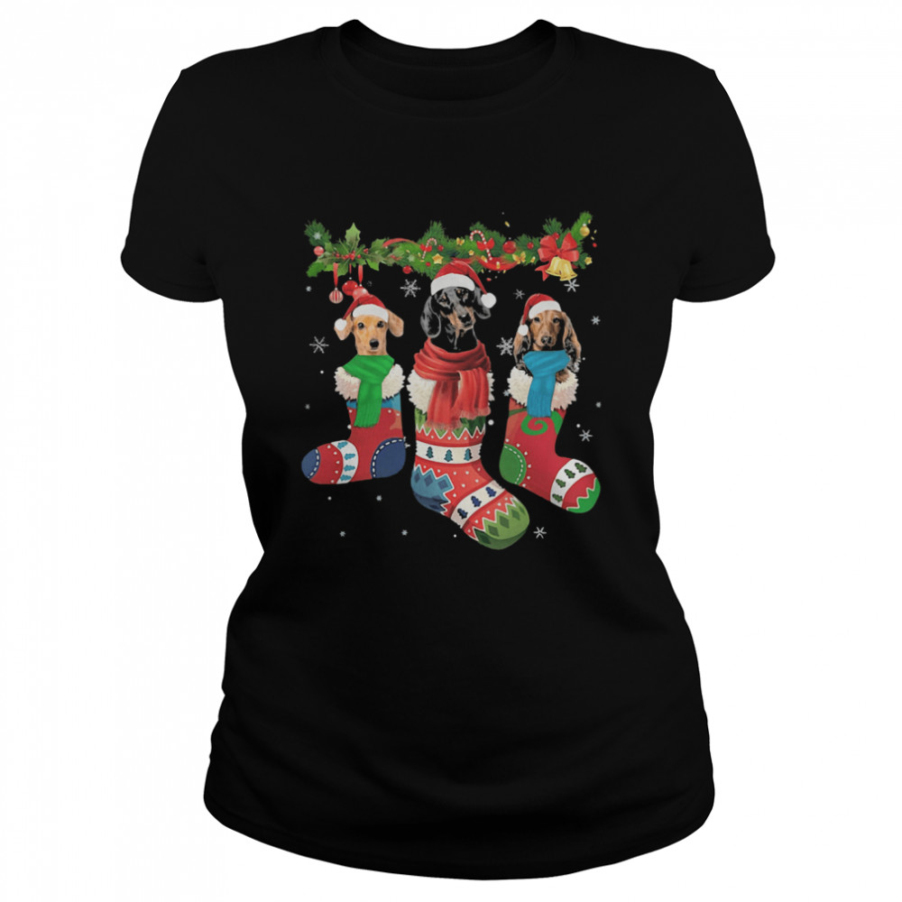 Santa Dachshund Socks Christmas Classic Women's T-shirt