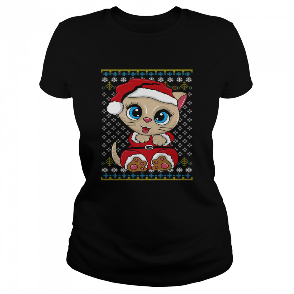 Santa Kitten Ugly Christmas Gift Xmas Cat Pajama Classic Women's T-shirt