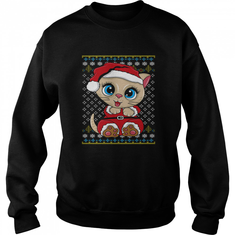 Santa Kitten Ugly Christmas Gift Xmas Cat Pajama Unisex Sweatshirt