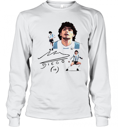 Signuature Diego Maradona Number 10 Legend Football Shirt Rip In Peace Diego Maradona Legend Football T-Shirt Long Sleeved T-shirt 