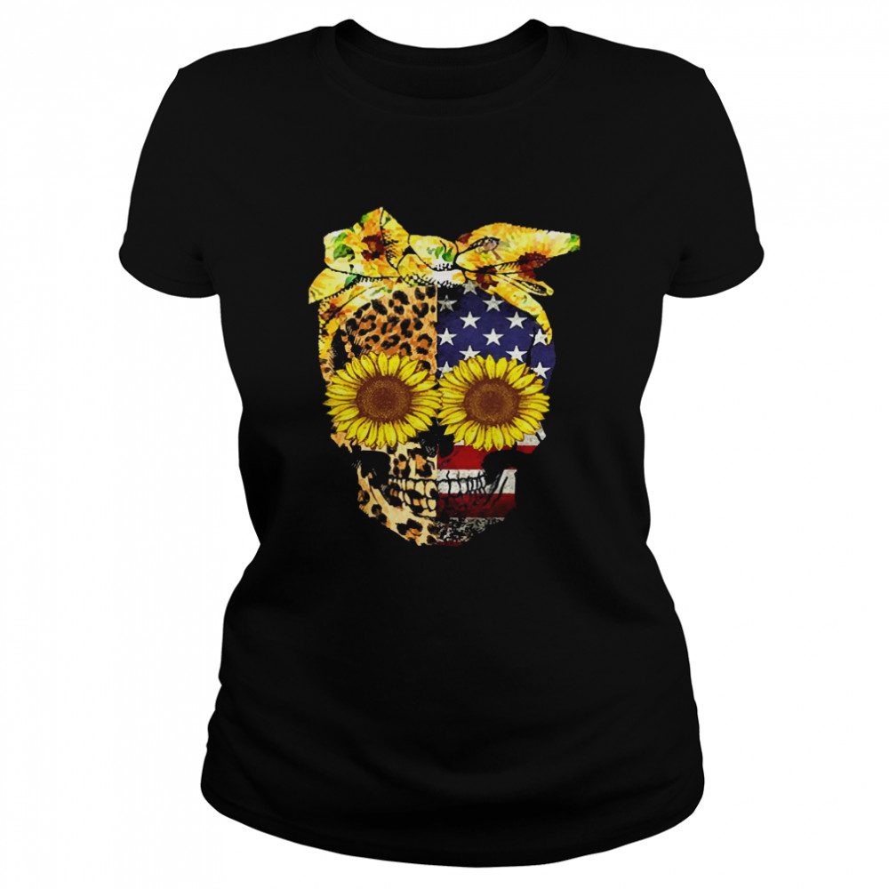 Skull Sunflower Leopard American flag Classic Women's T-shirt