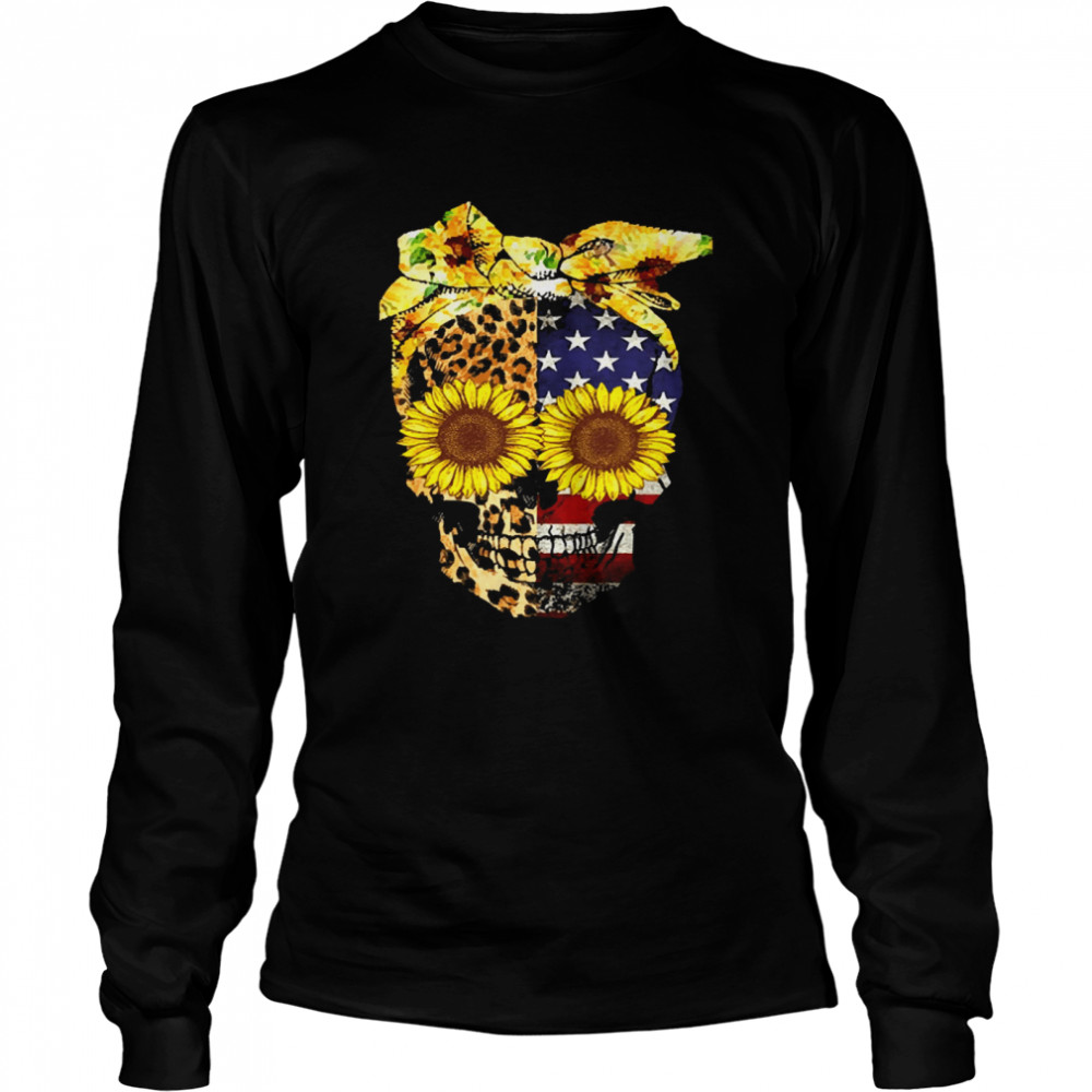 Skull Sunflower Leopard American flag Long Sleeved T-shirt