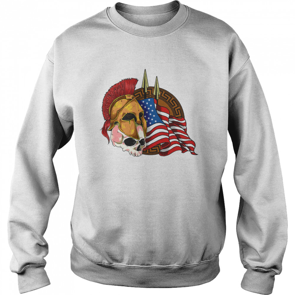 Skulls Spartan Armor Skull American Flag Unisex Sweatshirt