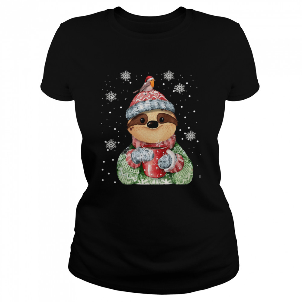 Sloth Drinks Coffee Merry Christmas Classic Women's T-shirt