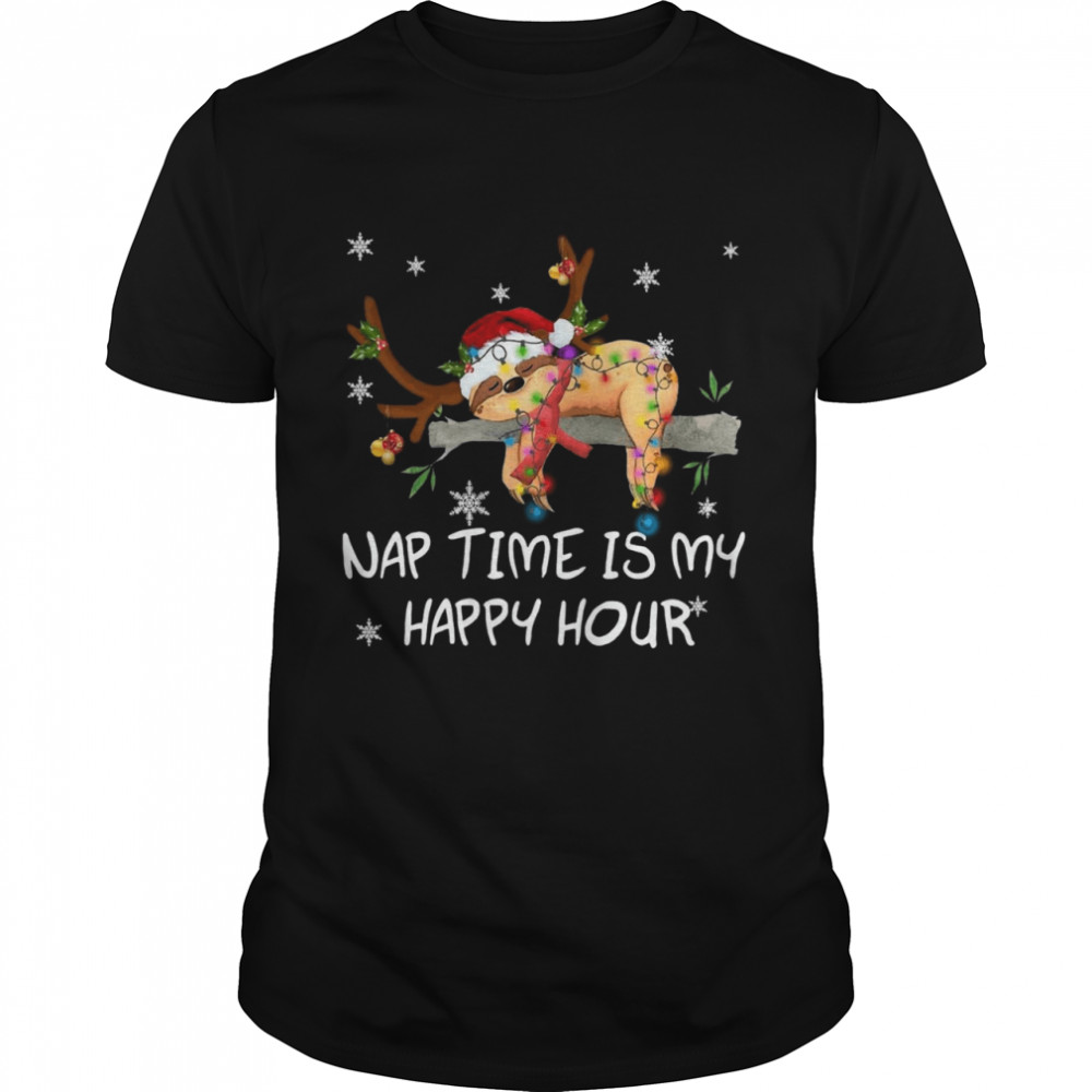Sloth Santa Sleep Nap Time Is My Happy Hour Merry Christmas shirt