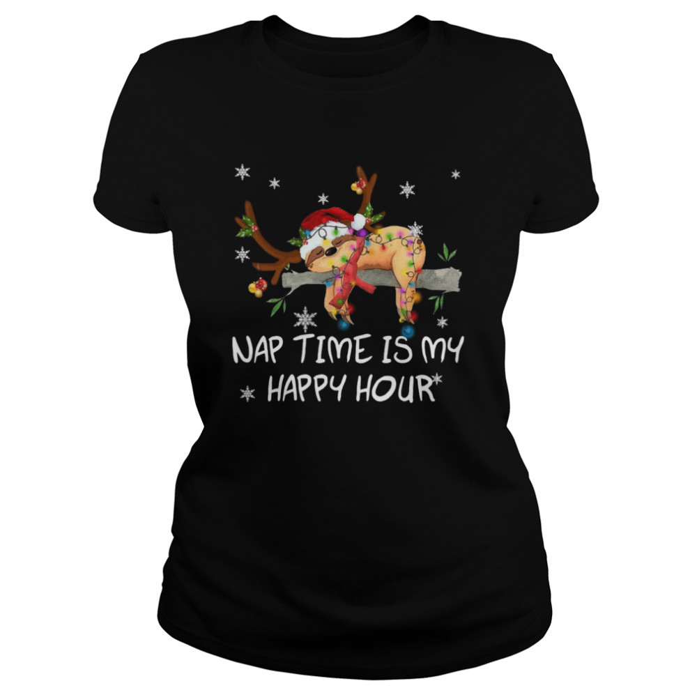 Sloth Santa Sleep Nap Time Is My Happy Hour Merry Christmas Classic Women's T-shirt