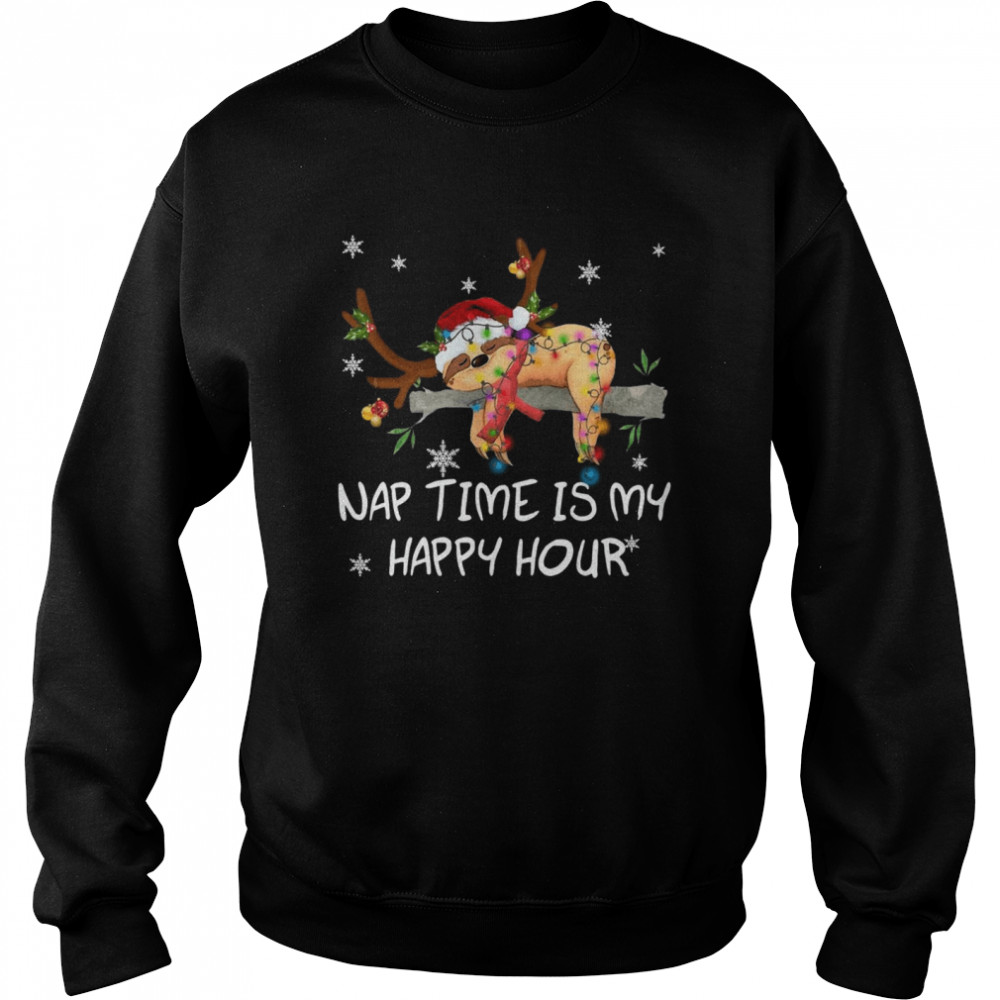Sloth Santa Sleep Nap Time Is My Happy Hour Merry Christmas Unisex Sweatshirt