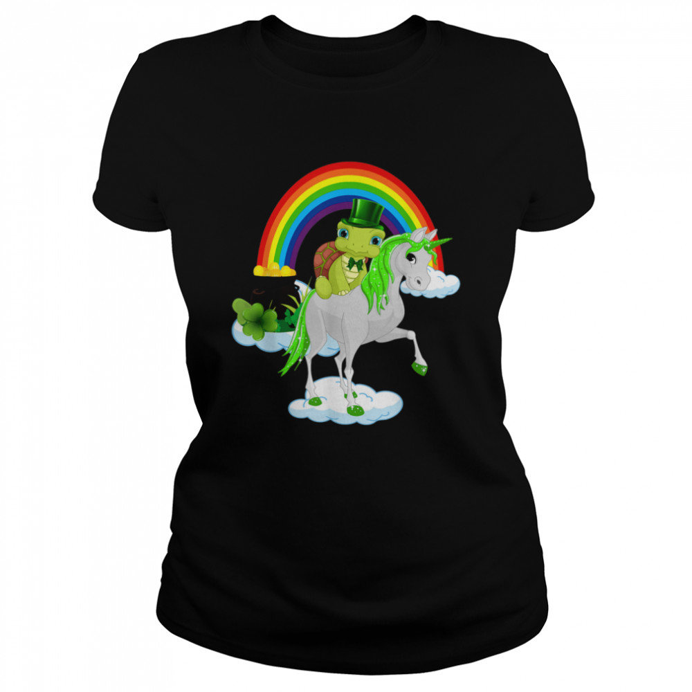 St Patricks Day Turtle Riding Irish Unicorn Classic Women's T-shirt