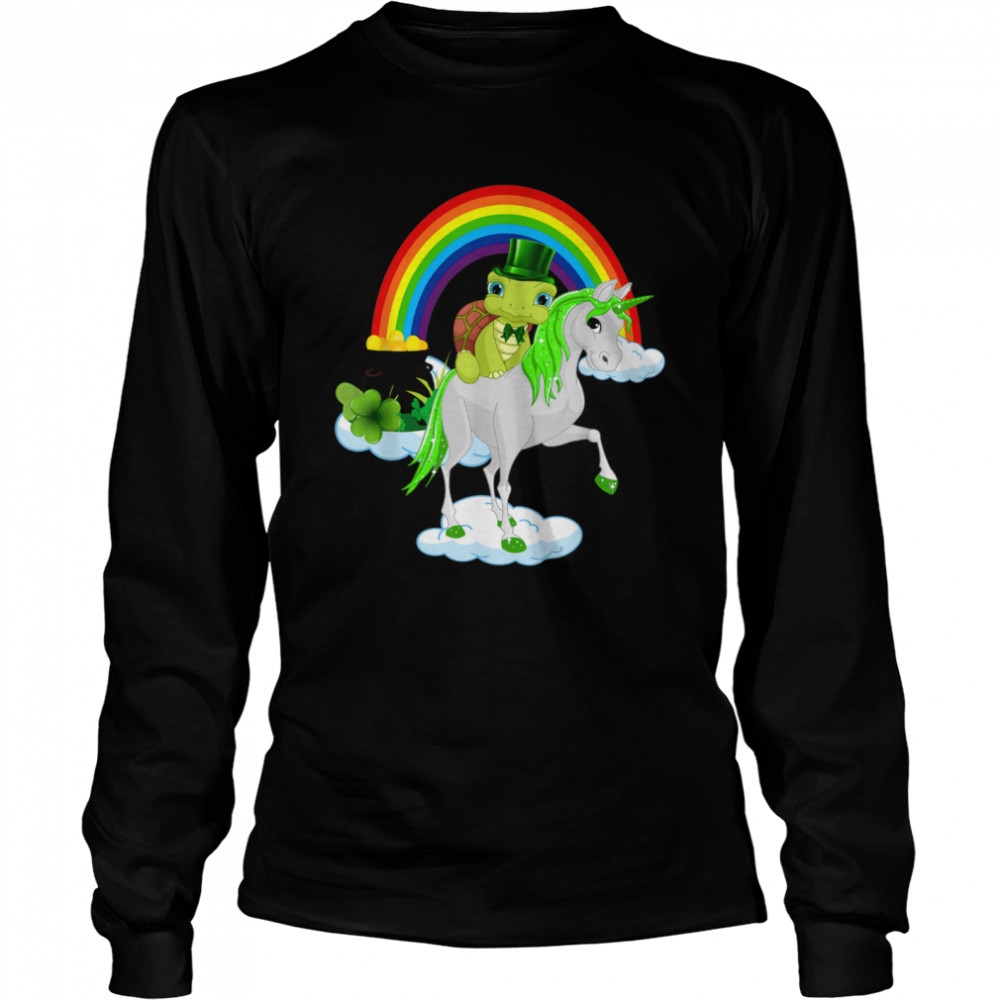 St Patricks Day Turtle Riding Irish Unicorn Long Sleeved T-shirt