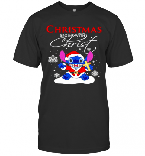 Stitch Santa Christmas Begins With Christ T-Shirt
