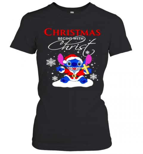 Stitch Santa Christmas Begins With Christ T-Shirt Classic Women's T-shirt