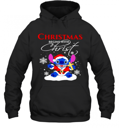 Stitch Santa Christmas Begins With Christ T-Shirt Unisex Hoodie