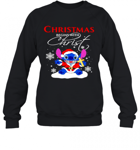 Stitch Santa Christmas Begins With Christ T-Shirt Unisex Sweatshirt