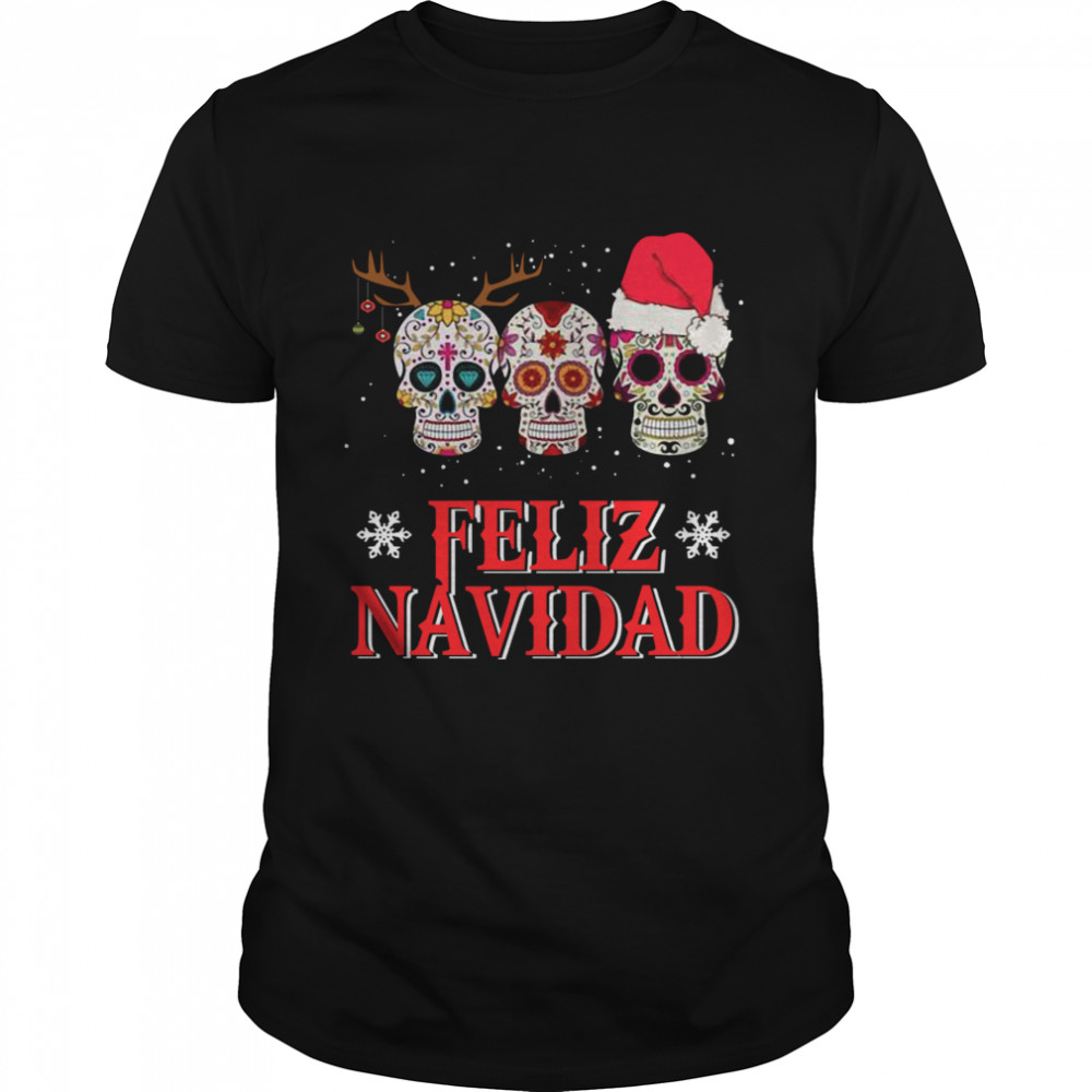 Sugar Skulls Reindeer Santa Feliz Navidad Christmas shirt