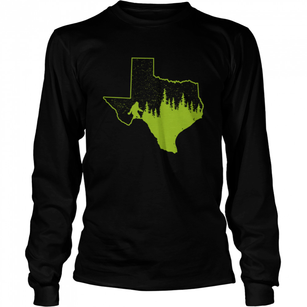 Texas Bigfoot Sasquatch Silhouette State Pride Nature Long Sleeved T-shirt
