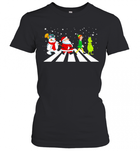 The Beatles Snowman Santa Elf And Grinch Abbey Road Christmas T-Shirt Classic Women's T-shirt