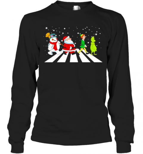 The Beatles Snowman Santa Elf And Grinch Abbey Road Christmas T-Shirt Long Sleeved T-shirt 