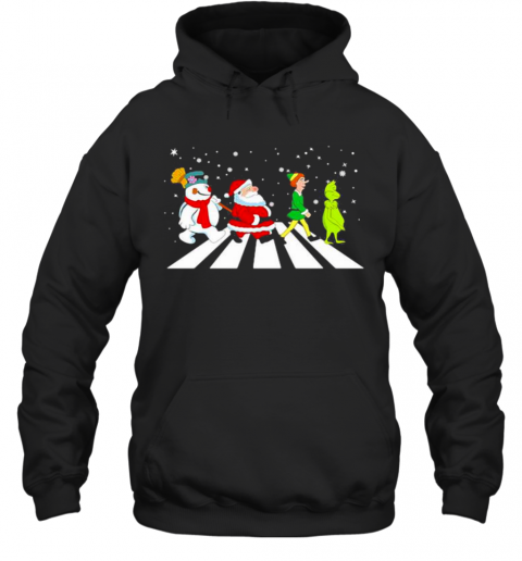 The Beatles Snowman Santa Elf And Grinch Abbey Road Christmas T-Shirt Unisex Hoodie